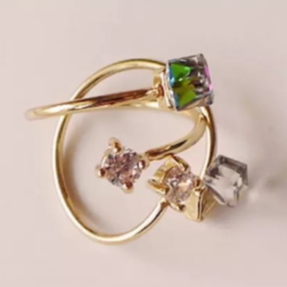 NEW๐๐CLEAR MULTICOLOR CRYSTAL CUBE OPEN RING๐๐ - Picture 4 of 8